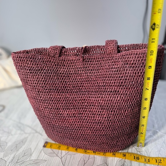 👜 Annabel Ingall Handmade Raffia Tote Bag – Burgundy - Picture 5 of 9